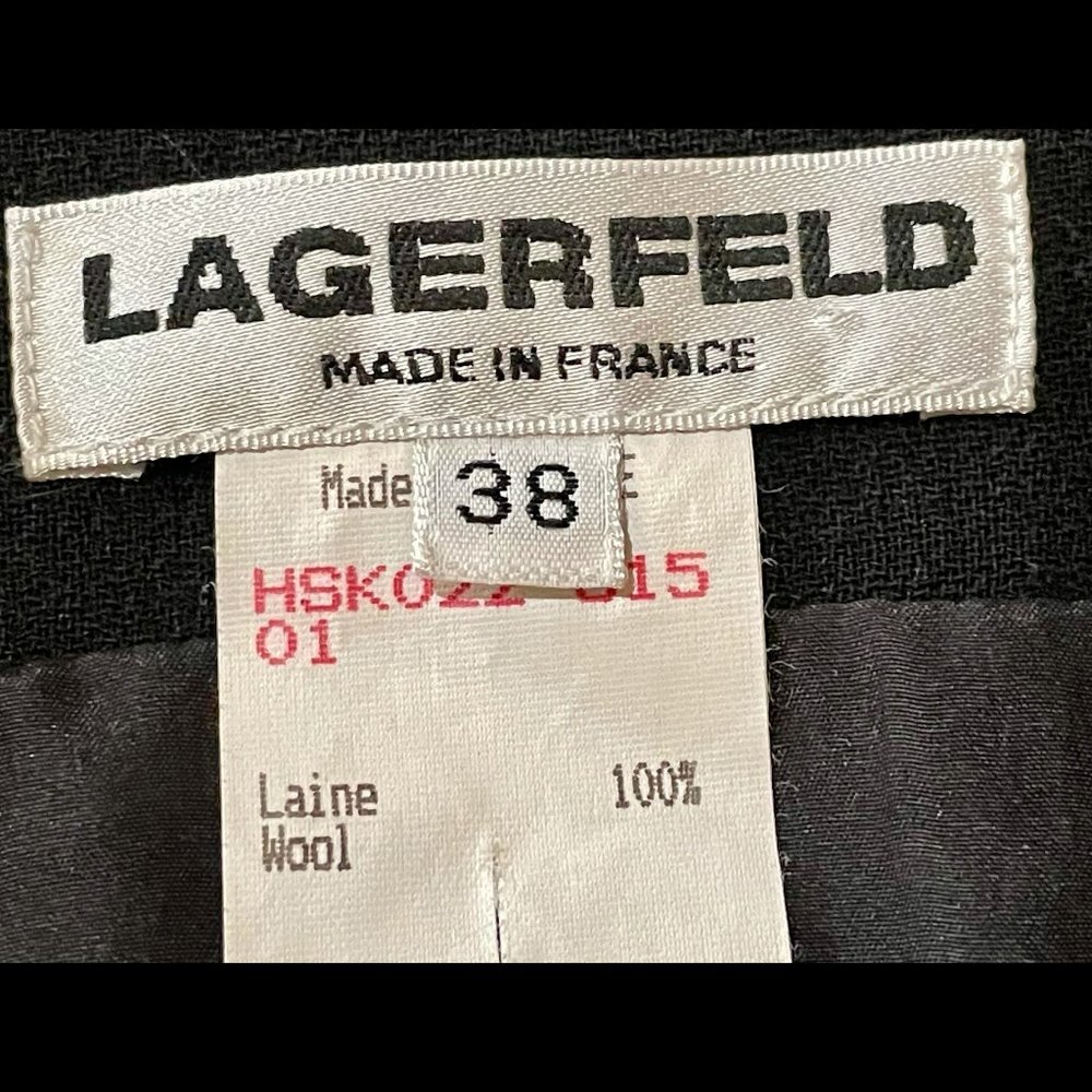 ▪️VTG▪️LAGERFELD▪️1990's Black Textured Asymmetric Seam Wool Mini Skirt - Picture 5 of 6